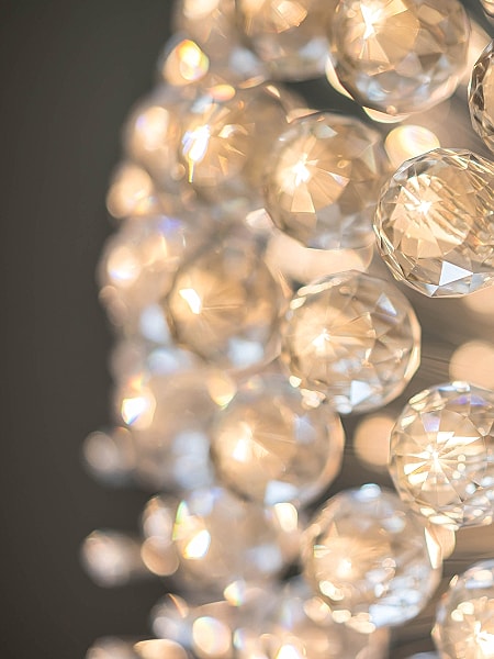 Close-up of sparkling crystal chandelier details